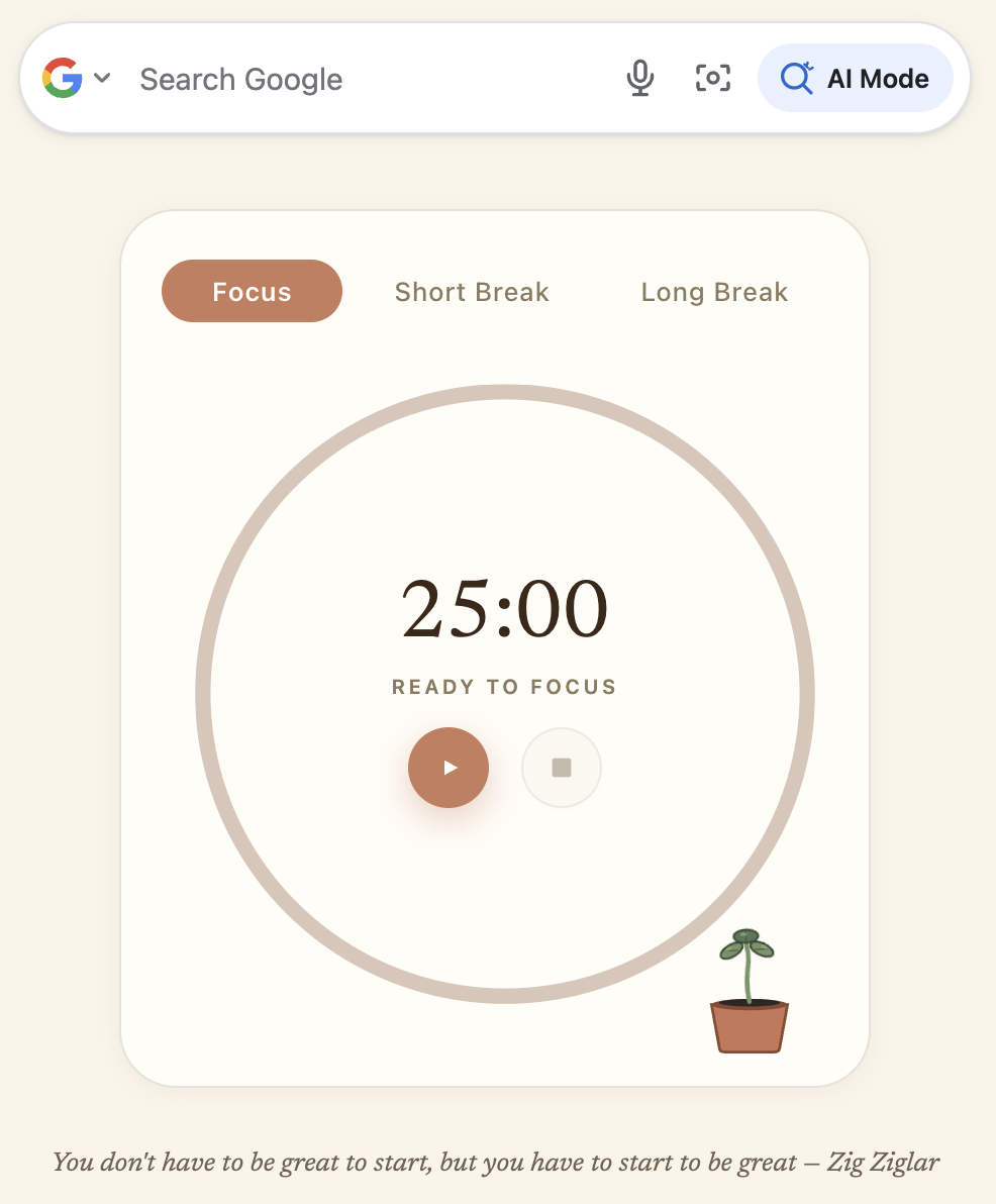 Holist new tab with a focus timer, session controls, and a daily quote